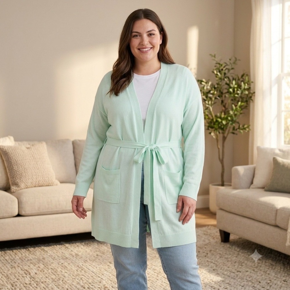 State of Day Intimates Mint‎ Green Belted Cardigan Robe XL Lenzing Ecovero Knit